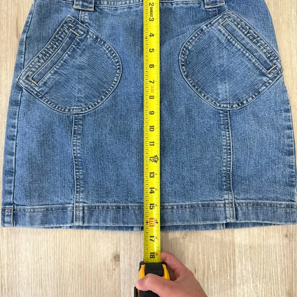 LOFT Denim Mini Skirt Patch Pocket Y2K 90s Casual Jean Skirt Size 2